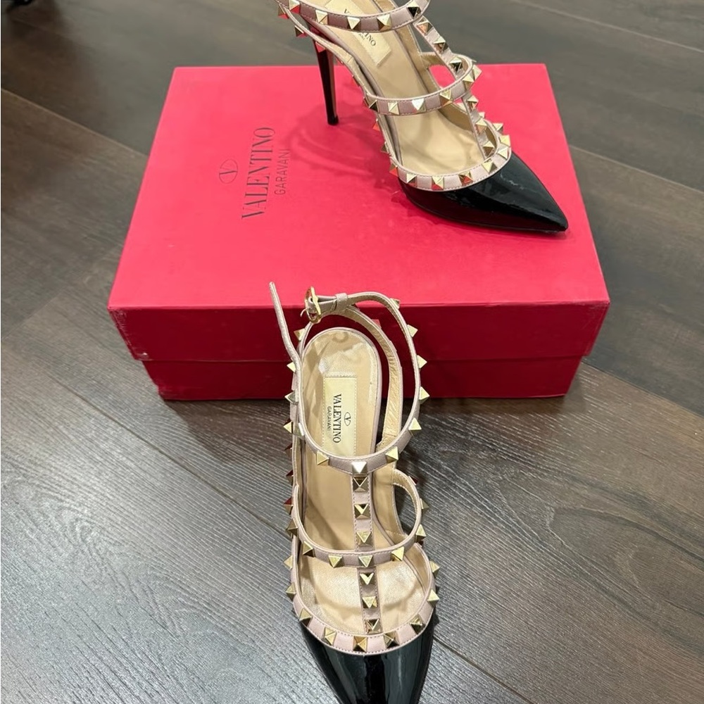 Valentino Black and Cream Studded Heels